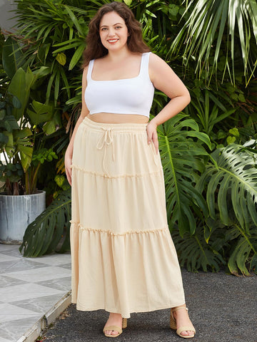 Woochic Jupe Longue d'Été Femme Grande Taille Haute Plissée Coupe A